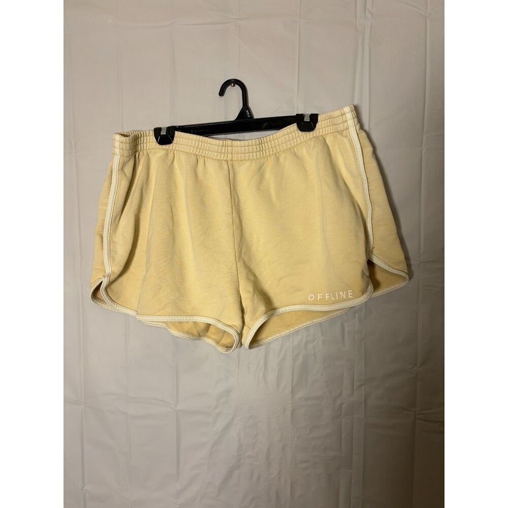 OFFLINE by Aerie Shorts XXL Yellow Fleece Sweat Shorts Vintage Style Retro Trim